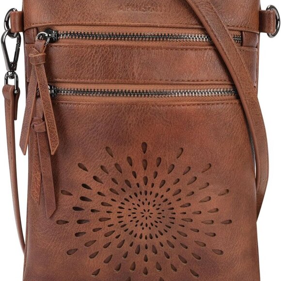 Women’s Vegan Leather Crossbody Bag Sunflower Design Adjustable Strap - Picture 1 of 6